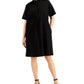 Vestido-camisa feminino Eileen Fisher de algodão orgânico com gola mandarim, preto, tamanho médio