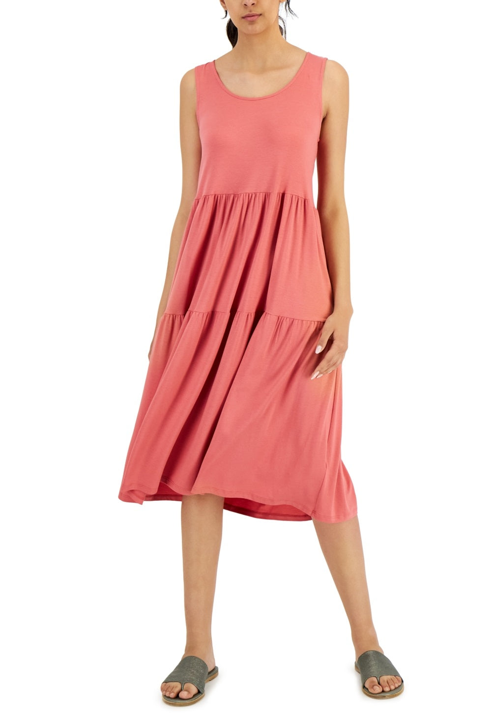 Vestido feminino sem mangas Eileen Fisher em camadas, rosa, tamanho X-S