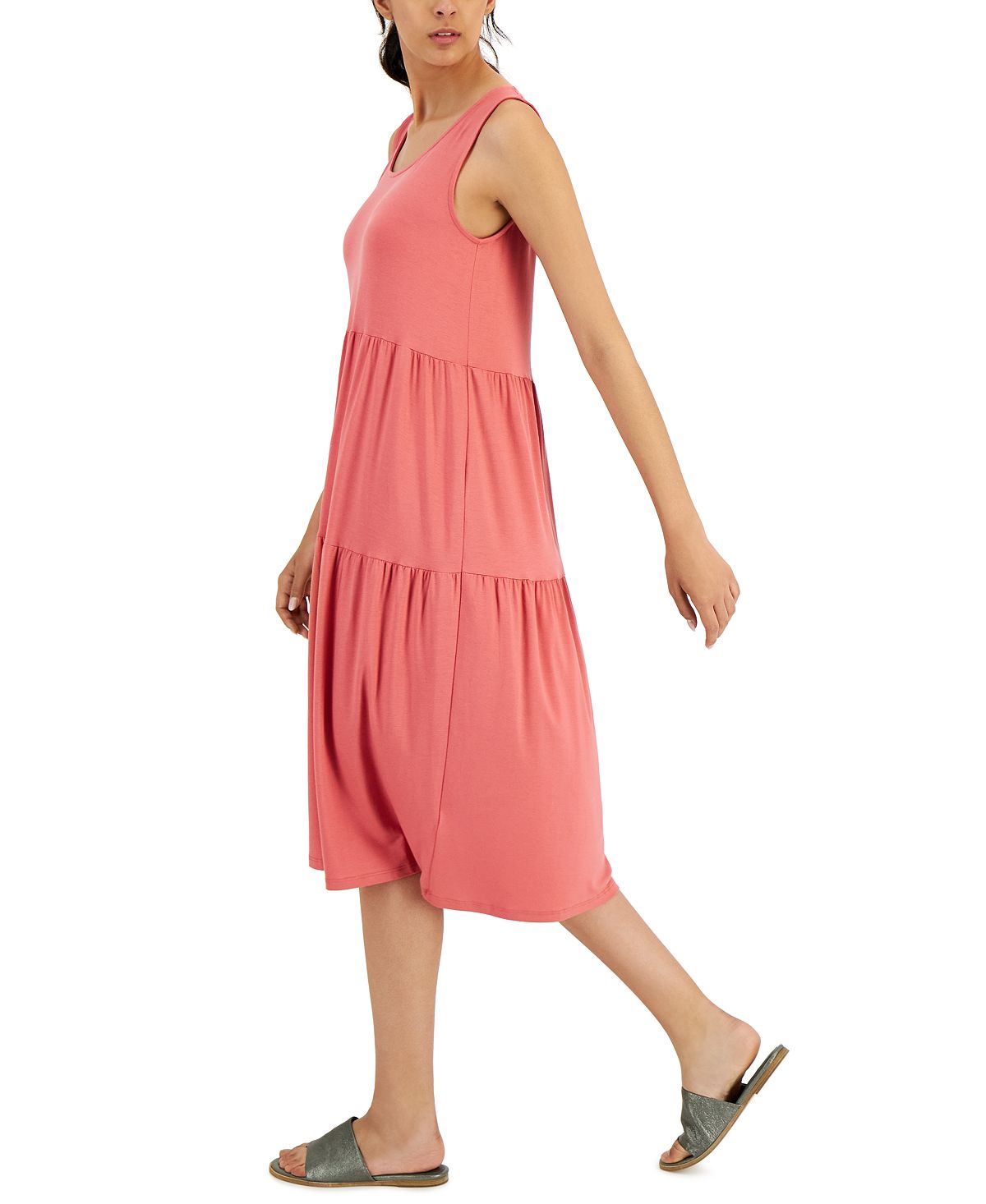 Vestido feminino sem mangas Eileen Fisher em camadas, rosa, tamanho médio