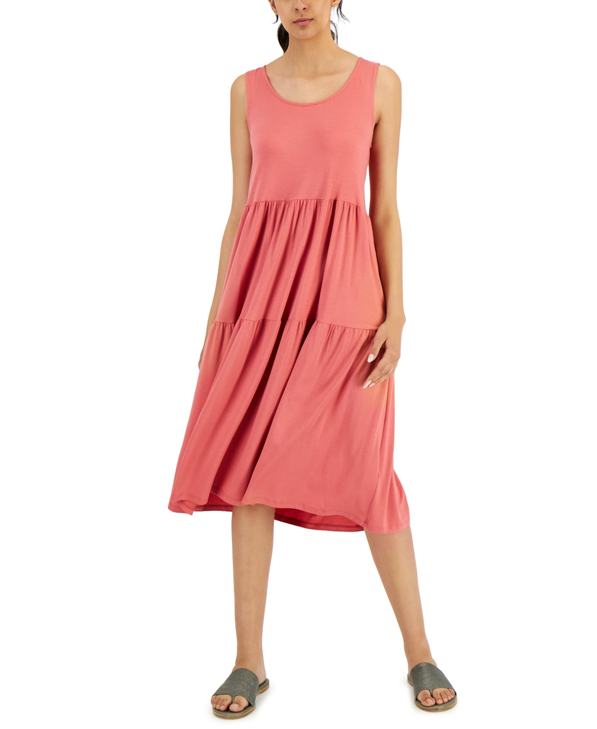 Vestido feminino sem mangas Eileen Fisher em camadas, rosa, tamanho grande