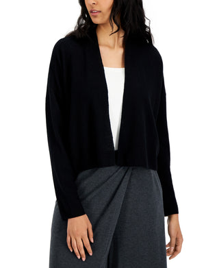 Eileen Fisher Women's Short Organic Linen & Cotton Cardigan Black Size Large