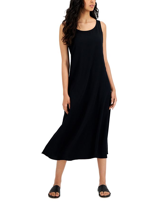 Vestido curto feminino Eileen Fisher com decote redondo, preto, tamanho XX-S