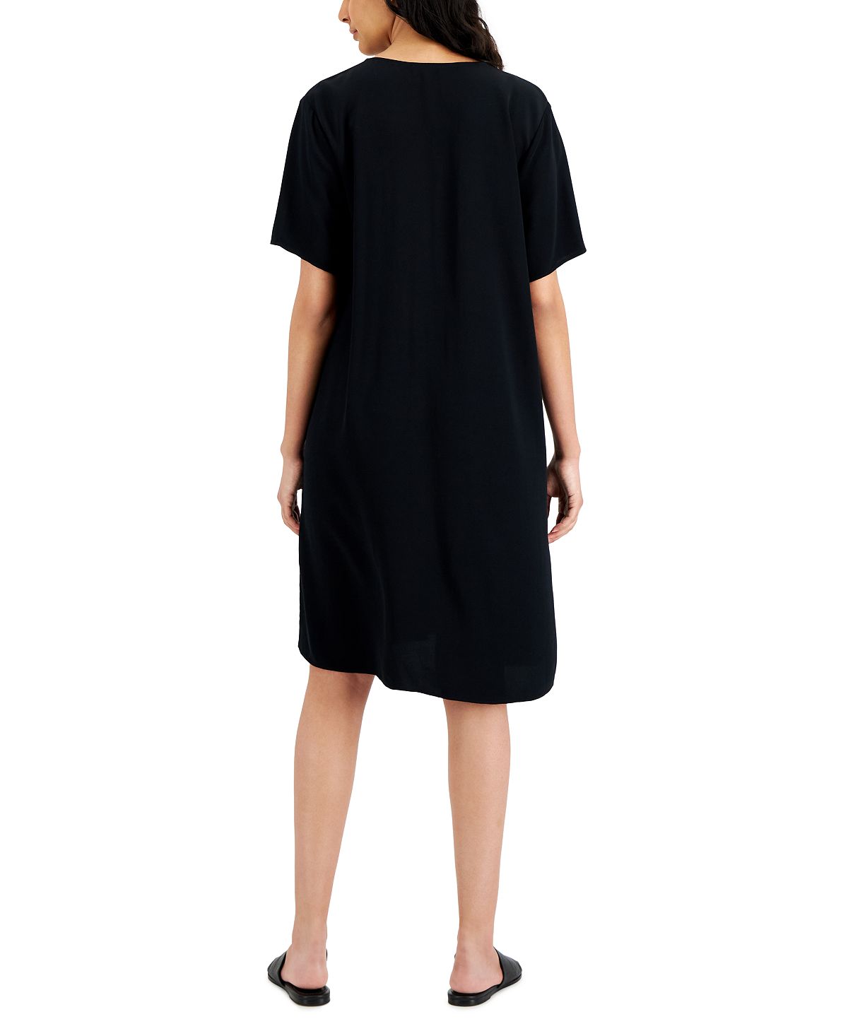Vestido feminino Eileen Fisher com decote em V, preto, tamanho grande