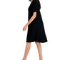 Vestido feminino Eileen Fisher com decote em V, preto, tamanho extragrande
