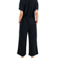 Macacão feminino Eileen Fisher com gola clássica, manga curta e perna larga, preto, tamanho extragrande