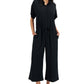 Macacão feminino Eileen Fisher com gola clássica, manga curta e perna larga, preto, tamanho extragrande