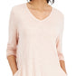 Vestido de malha feminino Eileen Fisher com decote em V e manga comprida, rosa, tamanho médio