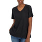 Camiseta feminina Eileen Fisher com decote em V e manga curta, preta, tamanho XX-S
