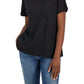Camiseta feminina Eileen Fisher com decote em V e manga curta, preta, tamanho XX-S