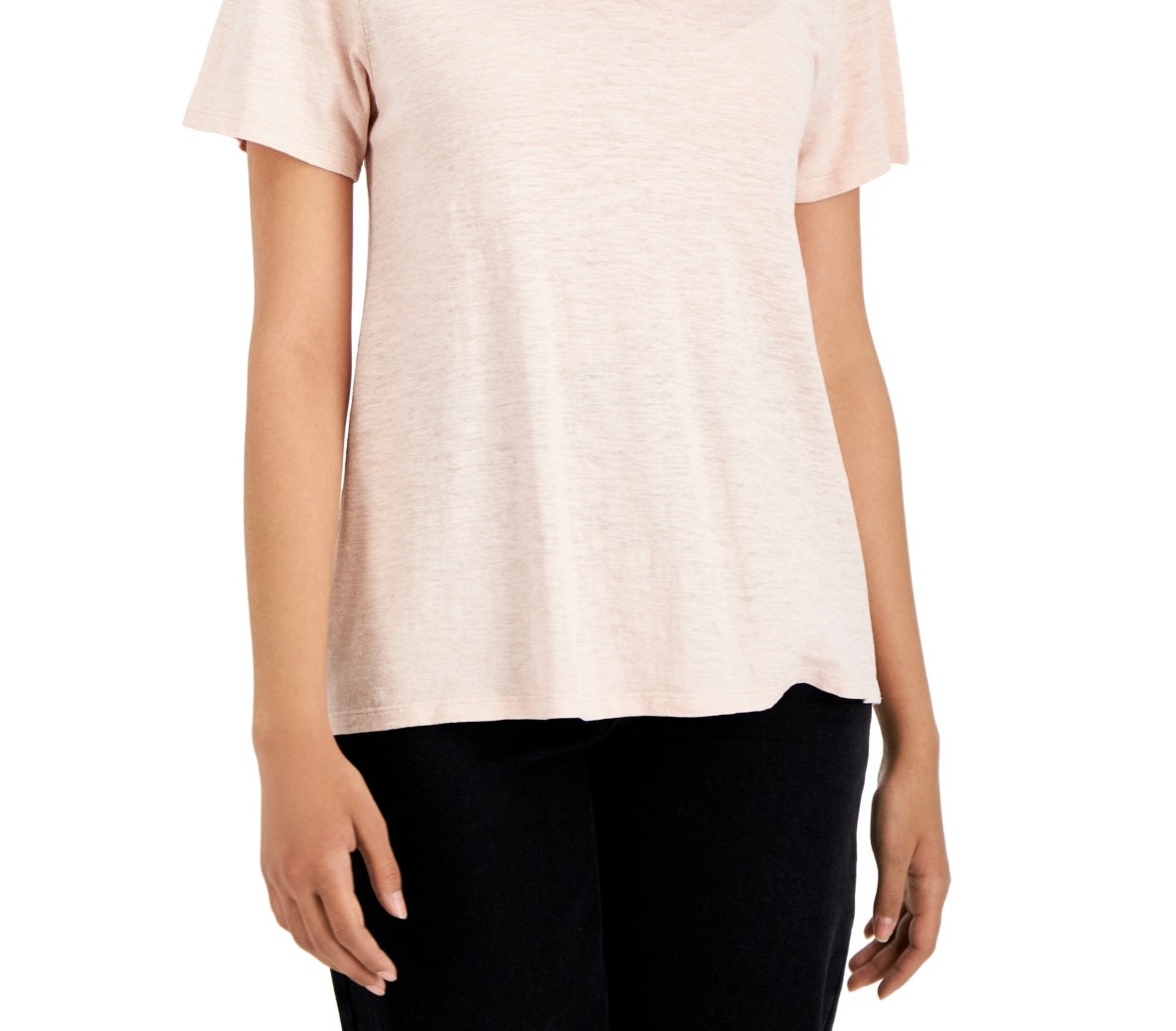 Camiseta feminina Eileen Fisher com decote em V e manga curta, rosa, tamanho XX-S