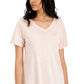 Camiseta feminina Eileen Fisher com decote em V e manga curta, rosa, tamanho extrapequeno