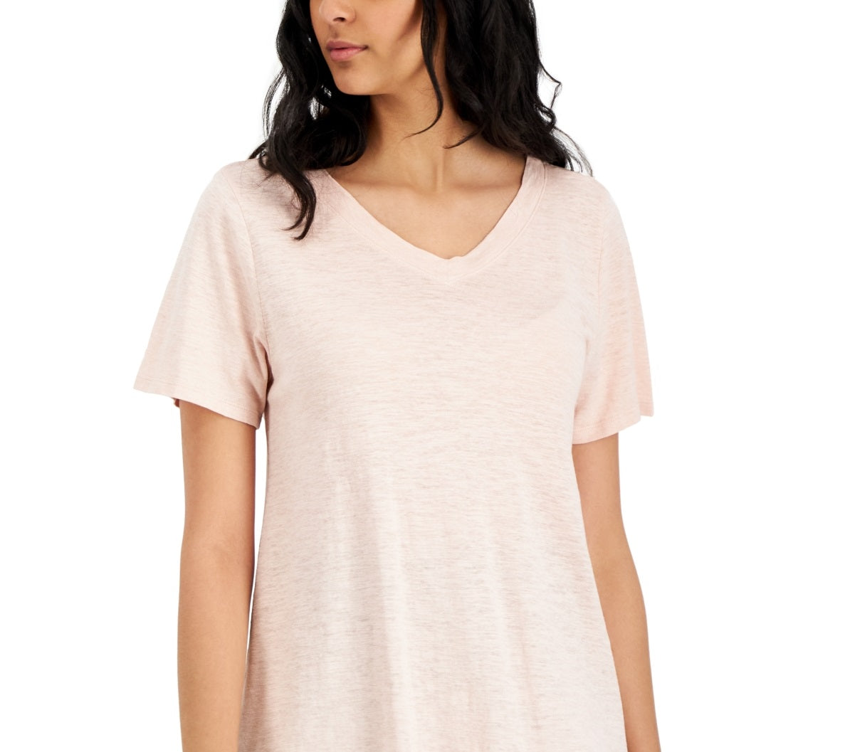 Camiseta feminina Eileen Fisher com decote em V e manga curta, rosa, tamanho extrapequeno