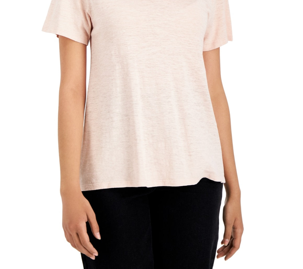 Camiseta feminina Eileen Fisher com decote em V e manga curta, rosa, tamanho extrapequeno