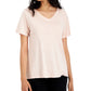 Camiseta feminina Eileen Fisher com decote em V e manga curta, rosa, tamanho médio