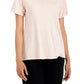 Camiseta feminina Eileen Fisher com decote em V e manga curta, rosa, tamanho médio