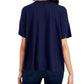 Camiseta feminina Eileen Fisher com gola redonda e estampa boxy, azul, tamanho X-S