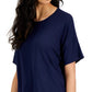 Camiseta feminina Eileen Fisher com gola redonda e estampa boxy, azul, tamanho X-S