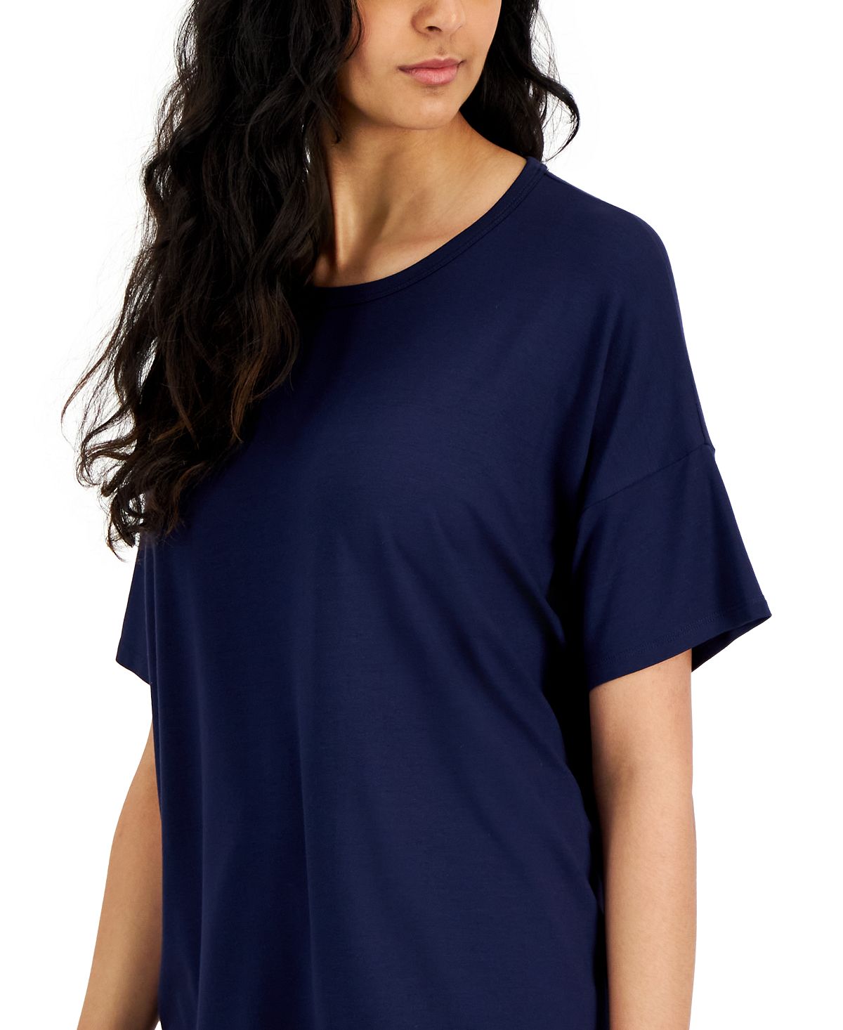 Camiseta feminina Eileen Fisher com gola redonda e estampa boxy, azul, tamanho X-S