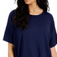 Camiseta feminina Eileen Fisher com gola redonda e estampa boxy, azul, tamanho extragrande
