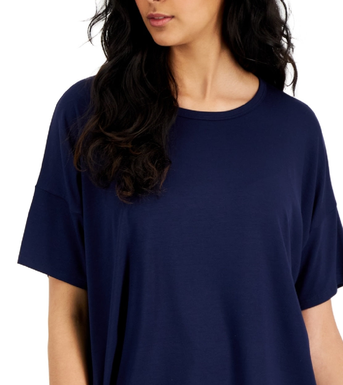 Camiseta feminina Eileen Fisher com gola redonda e estampa boxy, azul, tamanho extragrande