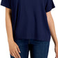 Camiseta feminina Eileen Fisher com gola redonda e estampa boxy, azul, tamanho extragrande