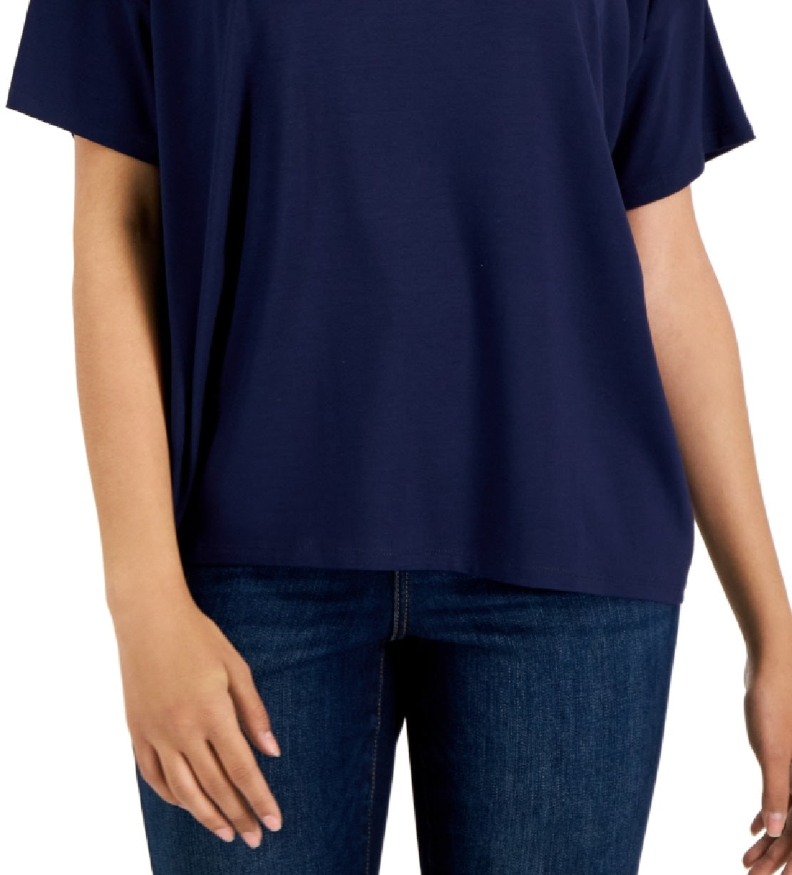 Camiseta feminina Eileen Fisher com gola redonda e estampa boxy, azul, tamanho extragrande