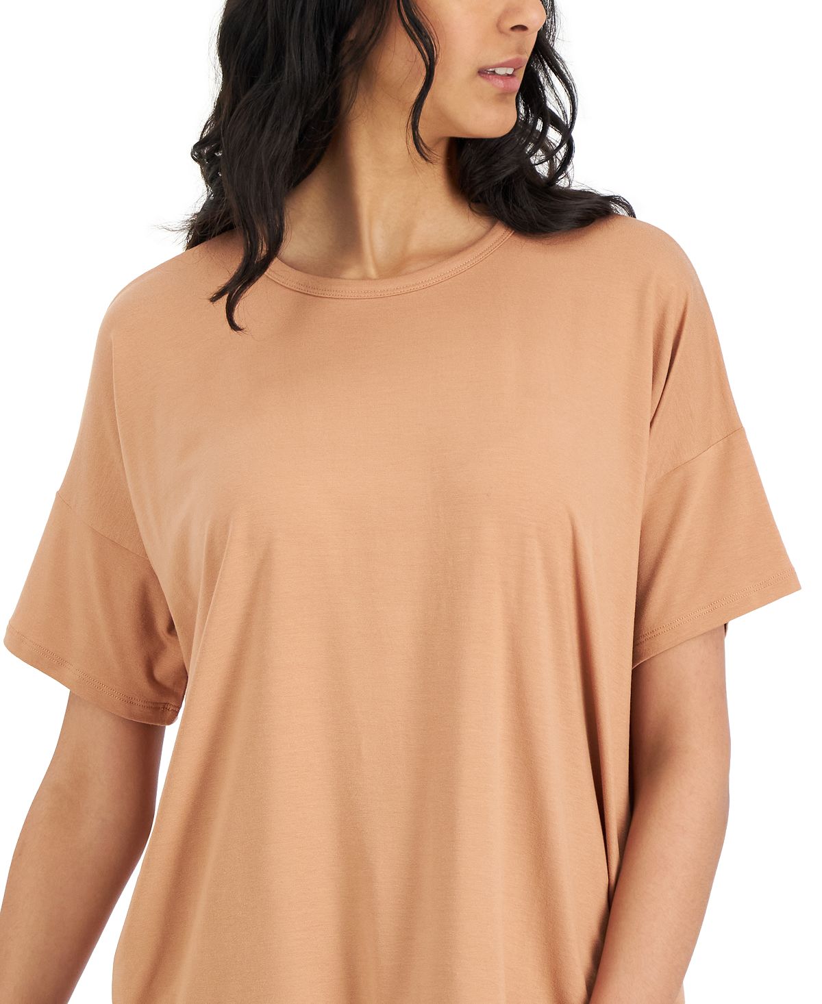 Camiseta feminina Eileen Fisher com gola redonda e manga curta, laranja, tamanho XS