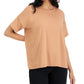 Camiseta feminina Eileen Fisher com gola redonda e manga curta, tamanho médio, laranja