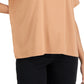 Camiseta feminina Eileen Fisher com gola redonda e manga curta, tamanho médio, laranja