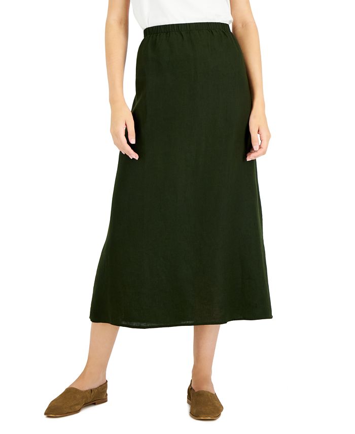 Saia de linho feminina Eileen Fisher, verde, tamanho grande