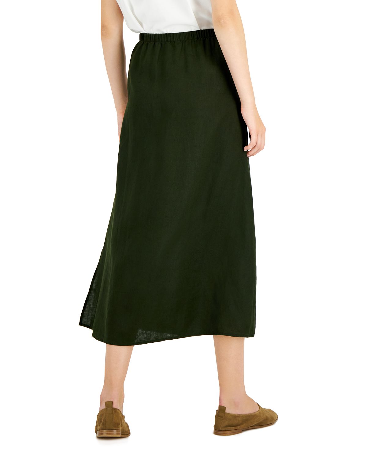 Saia de linho feminina Eileen Fisher, verde, tamanho grande