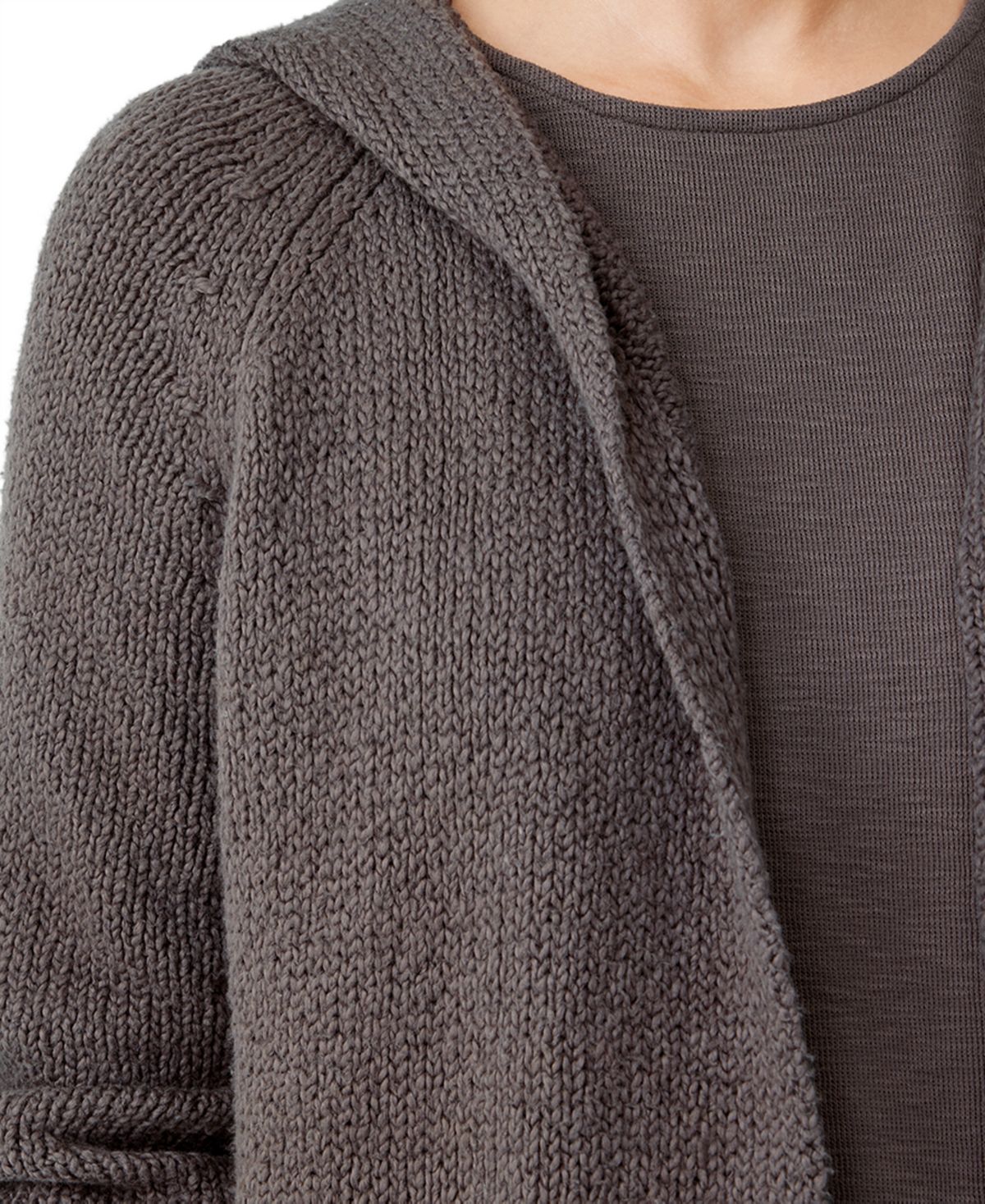 Cardigan longo de algodão com capuz feminino Eileen Fisher, marrom, tamanho XS