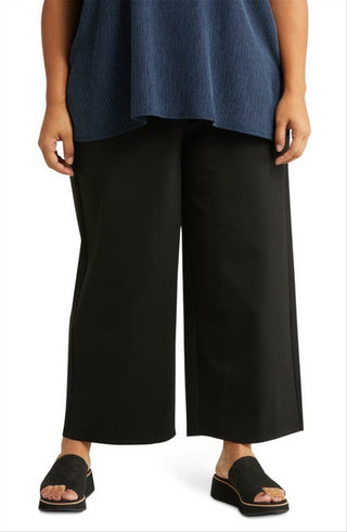Calça curta Eileen Fisher de cintura alta e perna larga, preta, tamanho 2X
