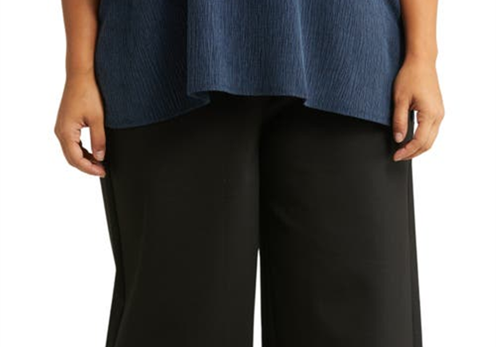 Calça curta Eileen Fisher de cintura alta e perna larga, preta, tamanho 2X
