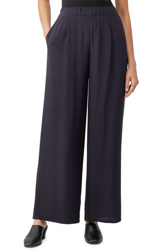Calça Eileen Fisher Nocturne de cintura alta de seda feminina, tamanho XX-S