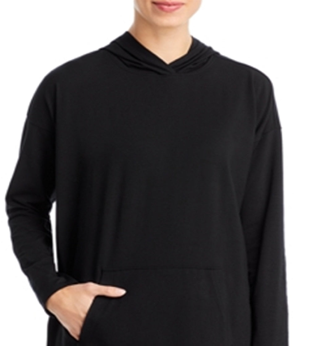 Túnica feminina Eileen Fisher com capuz e estampa boxy, preta, tamanho médio