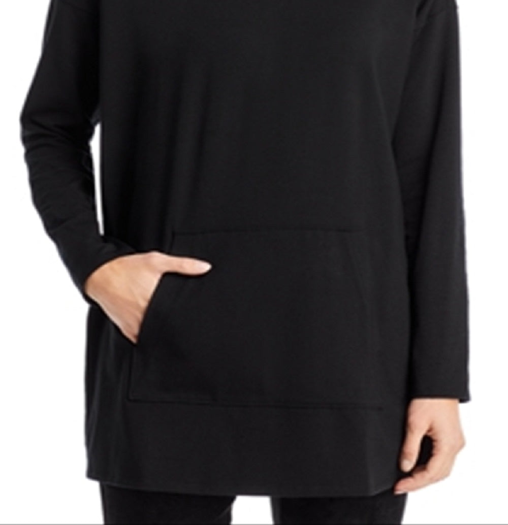 Túnica feminina Eileen Fisher com capuz e estampa boxy, preta, tamanho médio