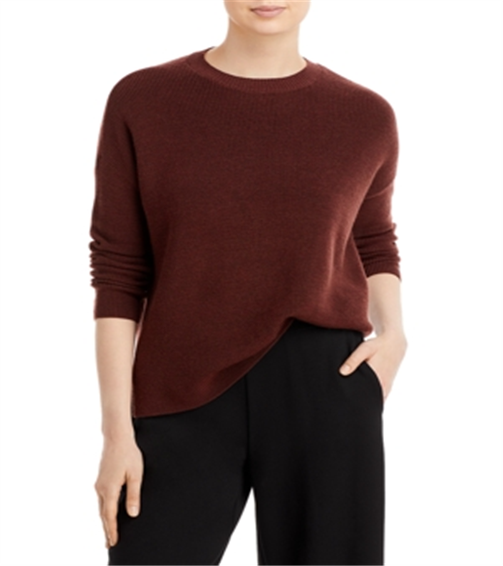 Suéter feminino Eileen Fisher de lã merino com gola redonda, marrom, tamanho extragrande