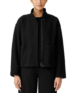 Eileen Fisher Women's Stand Collar Bouclé Jacket Black Size X-Small