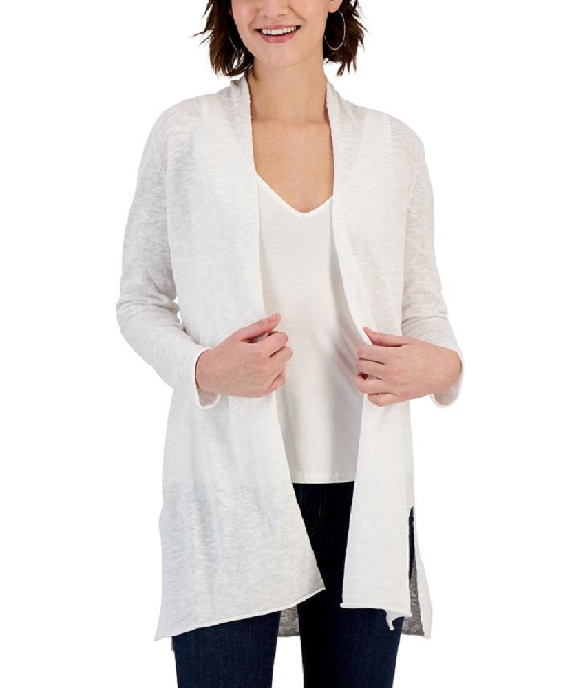 Cardigan longo feminino Eileen Fisher orgânico com frente aberta, tamanho grande, branco