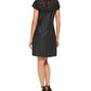 Vestido curto Kensie feminino com acabamento em renda e couro sintético, preto, tamanho 12