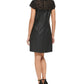 Vestido curto Kensie feminino com acabamento em renda e couro sintético, preto, tamanho 10