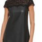 Vestido curto Kensie feminino com acabamento em renda e couro sintético, preto, tamanho 10
