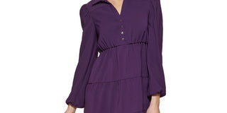 Vestido feminino Kensie com gola e camadas, roxo, tamanho 8