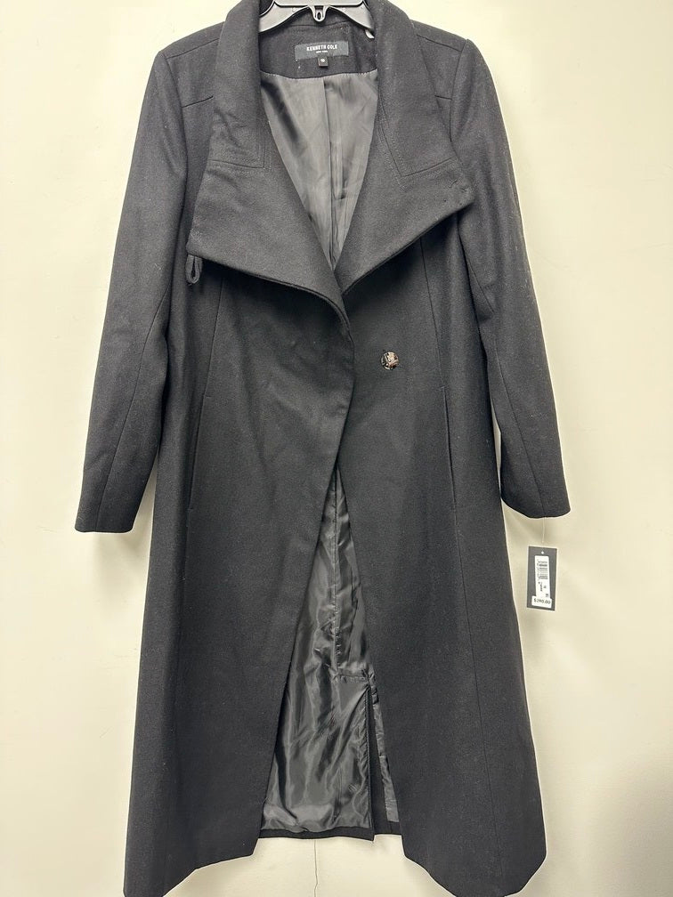 Kenneth Cole Casaco longo assimétrico com cinto feminino cinza tamanho 10