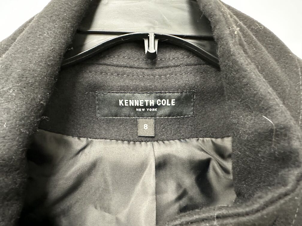 Kenneth Cole Casaco longo assimétrico com cinto feminino, preto, tamanho 8