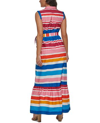 Vestido longo sem mangas Kensie feminino listrado de algodão rosa tamanho 14