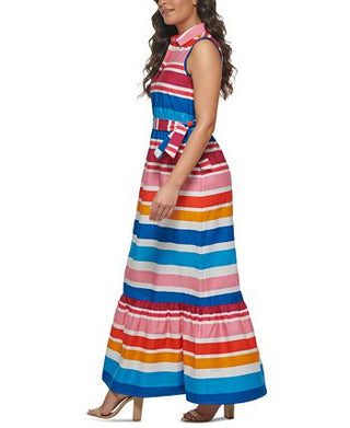 Kensie Women's Striped Cotton Sleeveless Maxi Dress Pink Size 4