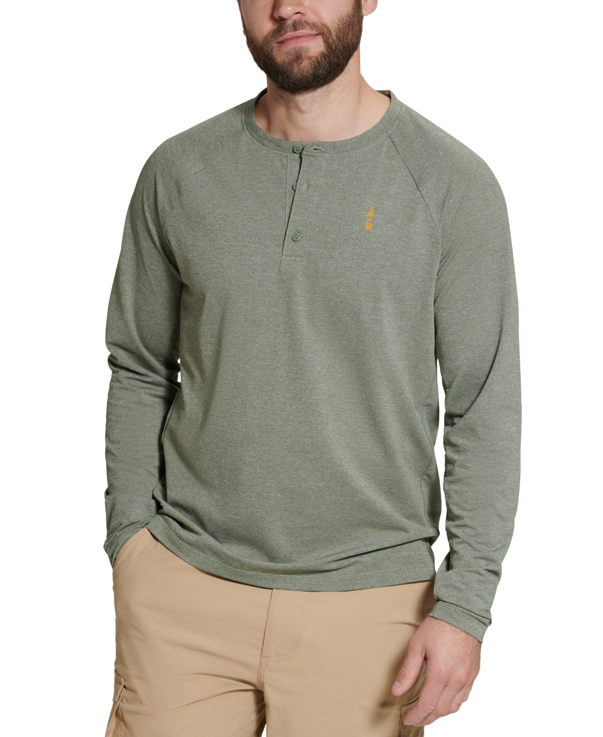 Bass Outdoor Hilltop Manga Longa Henley Verde Masculino Tamanho Médio