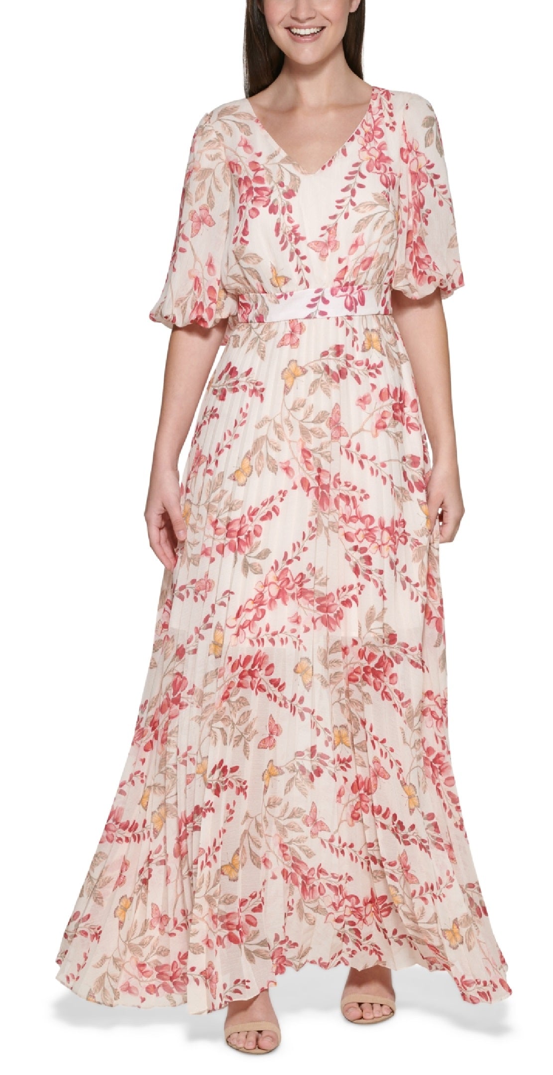 Vestido longo feminino Kensie com saia plissada rosa tamanho 6